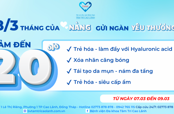 Ưu đãi đặt biệt giảm giá đến 20% các dịch vụ Da Liễu Thẩm Mỹ